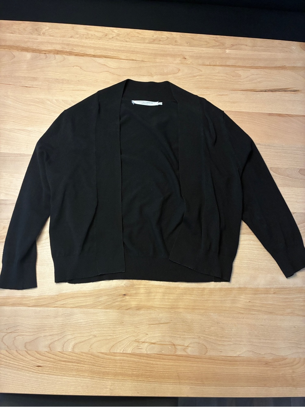 Black Open-Front Knit Cardigan Sweater